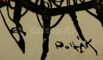 Pollák jelzéssel: Hölgy kutyával. Sziluett kép, kollázs, papír, üvegezett keretben, 23×29 cm