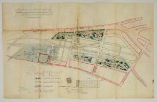 1891 a Városmajor vízvezeték-hálózatának kézzel rajzolt tervrajza, feljegyzésekkel, 50 kr okmánybélyeggel, 48×80 cm