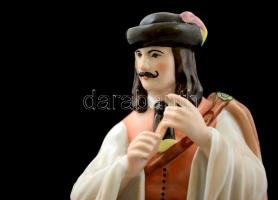 Zsolnay furulyázó pásztor, kézzel festett, jelzett, furulya letört, m:24 cm