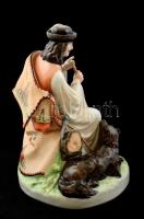 Zsolnay furulyázó pásztor, kézzel festett, jelzett, furulya letört, m:24 cm