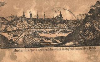 Budapest, Buda látképe a székesfehérvári irányból szemlélve, anno 1686 (EK)