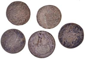 5db-os vegyes sérült, rossz tartású külföldi ezüstpénz, közte Német Államok / Szilézia 1730. 3kr Ag "VI. Károly", Franciaország / Második Császárság 1868BB 1Fr Ag "III. Napóleon" T:3,3- 5pcs of various silver coins in bad condition, including German States / Silesia 1730. 3 Kreuzer Ag "Charles VI", France / Second Empire 1868BB 1 Franc Ag "Napoleon III" C:F,VG