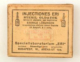 Eri steril oldatok, régi gyógyszeres doboz, tartalommal