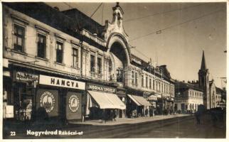 Nagyvárad, Oradea; Rákóczi út, Hangya üzlet, Norma cipőüzlet, gyógyszertár / street view, shops