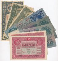 1913-1923. 9db-os korona tétel, benne: 1917. 2K (2x) + 1915. 10K (2x) + 1913. 20K + 1923. 100K + 1923. 500K (2x) + 1923. 1000K T:vegyes