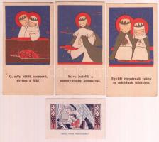 4 régi szentkép és szorgalomjegy, 11,5x6,5 cm és 5x7,5 cm