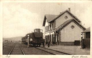 Ózd, Vasútállomás, gőzmozdony, vagonok, vasutasok, Bodnár Mátyás kiadása (EK)