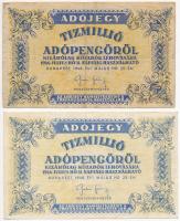 1946. 10.000.000AP (2x) egyik fehér, másik sárgás papíron, egyik eltolodott nyomat miatt látható illesztőkerettel T:II,III