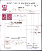1927 Singer Varrógép Rt. díszes fejléces számla okmánybélyeggel