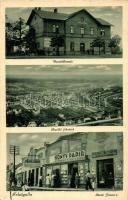 Felsőgalla, vasútállomás, repülős légi felvétel, Szent János utca, Pápay István fodrász, Szőllősi Miklós könyv és papír kereskedése és saját kiadása