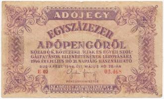 1946. 100.000AP függőleges nyomdai papírráncból eredő nyomathibával T:III kis szakadások