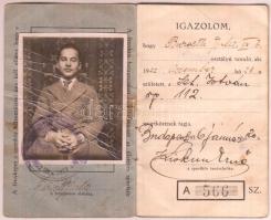 1922 Középfokú Iskolák Sportköreinek Országos Központja által kiállított fényképes tagsági igazolvány