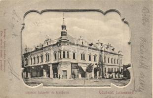 Losonc, Lucenec; Takarék és Hitelbank, útépítés. Renlinger Ignác kiadása  / bank, road construction, Art Nouveau