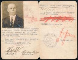 1931 Fényképes Kontár-biztosi igazolvány.