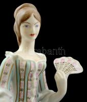 Hollóházi legyezős hölgy, kézzel festett, jelzett, hibátlan, festék hibával, m:26 cm