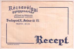 Rózsavölgyi Gyógyszertár (A Pesti Izraelita Hitközség kórházainak szállítója) Budapest VI. receptbor...