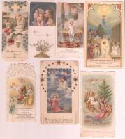 cca 1919-1934 7 db karácsonyi litho szentkép, 9x4,5 cm és 11,3x6,5 cm közti méretben