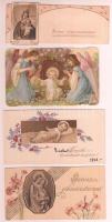 cca 1930 9 db karácsonyi szentkép, köztük litho képek, 4x11,5 cm és 8,5x13,5 cm közötti méretben