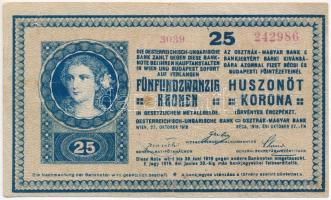 1918. 25K "3039", 3mm, hullámos hátlap, hátlapon átütő nyomat T:III ly.