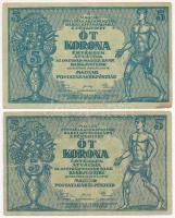 1919. 5K "OSZTRÁK-MAGYAR BANK..." (3x) + 1919. 5K "MÁS TÖRVÉNYES..." (2x) T:III,...