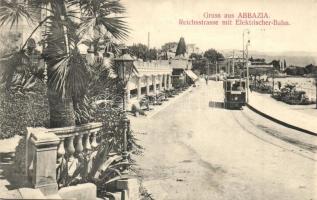 Abbazia, Birodalmi út villamossal / Reichsstrasse mit Elektrischer Bahn / street with tram