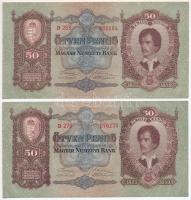 1932. 50P elcsúszott zöld alapnyomat (2x) T:I-