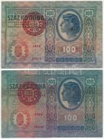 1912. 100K piros "MAGYARORSZÁG" felülbélyegzéssel (2x) T:III  Adamo K28B