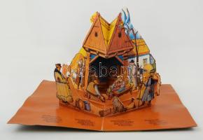 1989 Kihajtós Népi Betlehemes, papír, társasjátékkal, 38x29x25cm