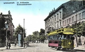 Warsaw, Warszawa, Warschau; Ul. Królewska / street view with tram 3 + "K.u.K. Bahnhofkommando Radom"