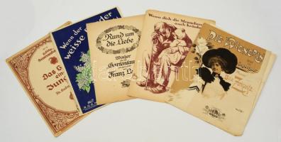 cca 1910 5 db német nyelvű kotta (Béla Zerkovitz, Franz Lehár, Franz Doelle, Thekla Badarzewska, Erns Arnold), változó, többnyire kissé viseltes állapotban.