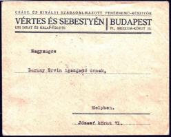 1929 Bp., Vértes és Sebestyén fehérneműkészítők fejléces levele anyagmintákkal, borítékban