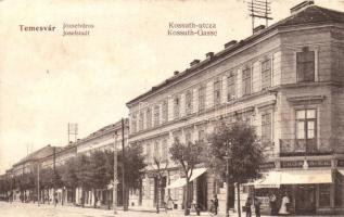 Temesvár, Timisoara; Józsefváros, Kossuth Lajos utca, Tomasek üzlete / street, shops (EK)