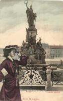 Arad, Vértanúk szobra, hölgy távcsővel, Porter Vilmos üzlete, Bloch H. kiadása / statue, lady with binoculars, shop (EK)
