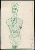 1947 Hitler Adolfot ábrázoló gúnyrajz, táncest meghívón rajta kézzel írt felirat Argentín tangó, Németország volt Führerje él e vagy halott? (célzás egy argentin menekülésre)