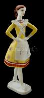 Hollóházi sárga ruhás lány, kézzel festett, jelzett, hibátlan, m:23 cm