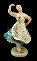 Zsolnay néptáncos lány, kézzel festett, jelzett, hibátlan, m: 22,5 cm