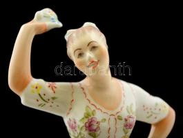 Zsolnay néptáncos lány, kézzel festett, jelzett, hibátlan, m: 22,5 cm