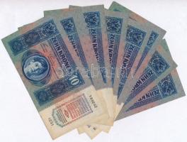 1915. 10K (10x) piros "MAGYARORSZÁG" felülbélyegzéssel, megegyező sorozatszám "1231&q...