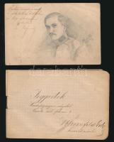 1916 Wiesenfeld Ede zászlós jegyzetei hadifogsága idejéből, Caserta, Olaszország. + tábori postai levelezőlaptra rajzolt önarcképe.