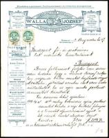 1892 Walla József cementárugyár díszes fejléces számlája, okmánybélyeggel