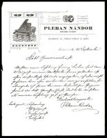 1902 Pleban Nándor zongoragyáros díszes fejléces számlája