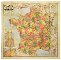 cca 1920-1930 Franciaország részletes térképe, kis szakadással, 97x105 cm / map of France, 97x105 cm