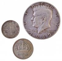 Vegyes: Amerikai Egyesült Államok 1969D 1/2$ Ag "Kennedy" + Svédország 1944G 25ö Ag + 1956...