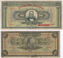 Görögország 1926. 1000D piros felülbélyegzéssel + 1932. 500D T:III,III- Greece 1926. 1000 Drachmai with red overprint + 1932. 500 Drachmai C:F,VG Krause 100.b, 102.a