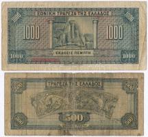 Görögország 1926. 1000D piros felülbélyegzéssel + 1932. 500D T:III,III-
Greece 1926. 1000 Drachmai ...