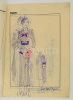 Jelzés nélkül: Divatrajzok. 16 db, pauszpapír, vegyes technika, összetűzve, 31x24 cm