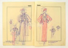 Jelzés nélkül: Divatrajzok. 16 db, pauszpapír, vegyes technika, összetűzve, 31x24 cm