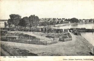 Constantinople, Istanbul; Haidar-Pacha / Haydarpasa, railway loading area, wood transport + military stamp on the backside