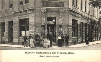Graz, Jakominigasse, Sucher's Restauration zur Finanzzentrale / street, Sucher's restaurant, Ludw. Wontschina (EK)