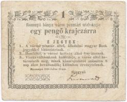 Rozsnyó 1849. 1kr "Rozsnyó város pénztári utalványa" vízjeles papíron T:III kis fo. Adamo ROZ-1.1.2